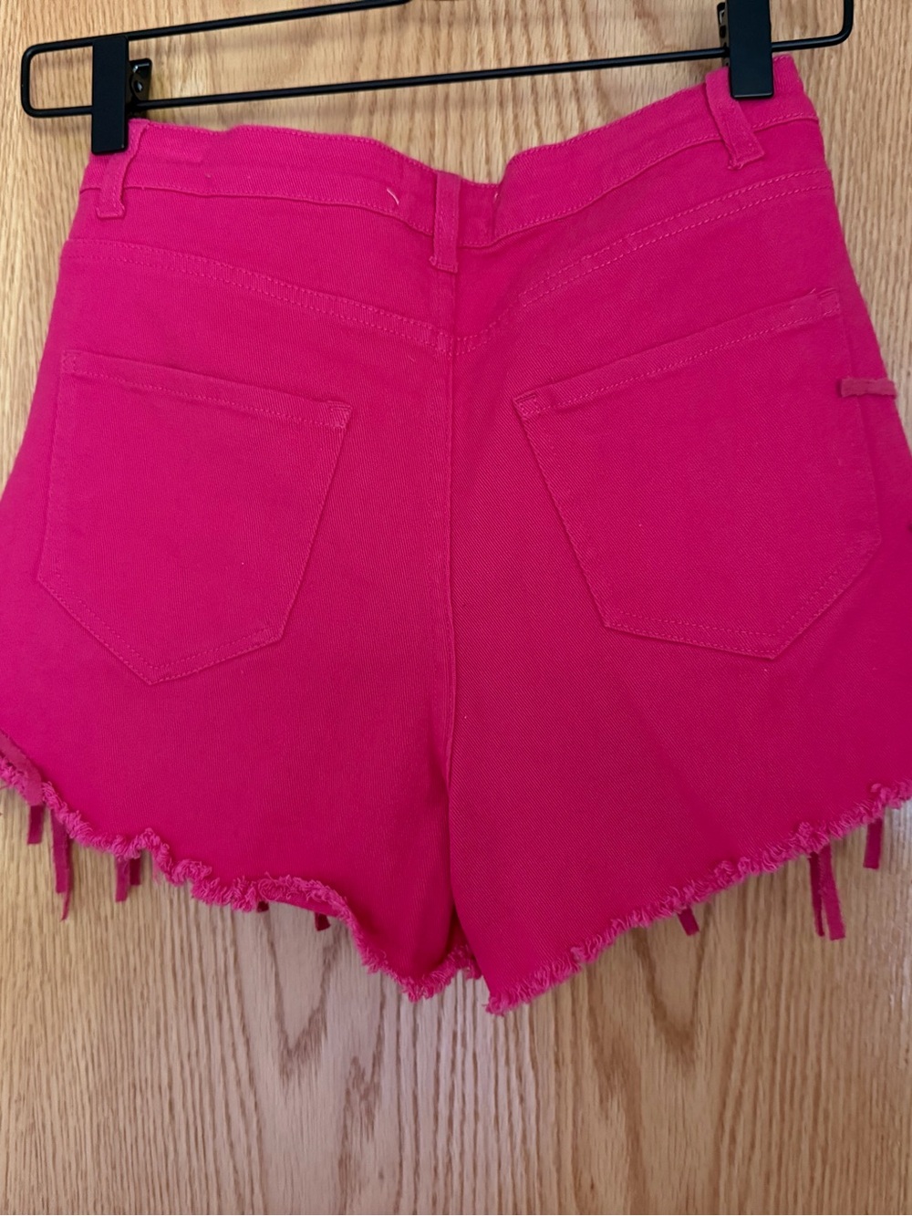 Altar'd State Hot Pink Fringe High-Rise Jean Shorts - Picture 5 of 7